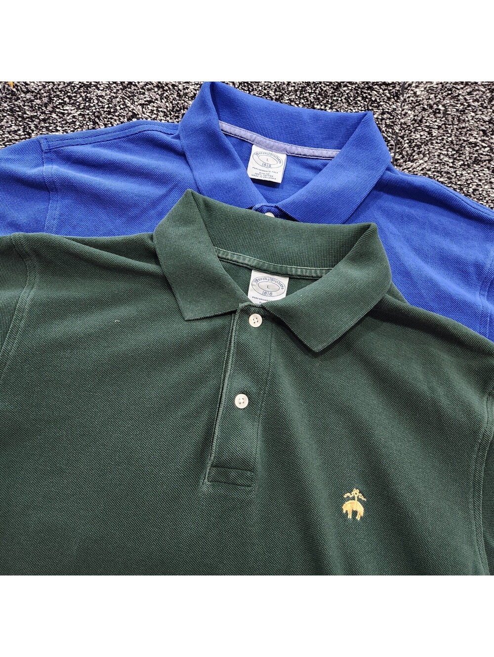 Lot of 2 Brooks Brothers Polo Shirts Men L Blue Green Performance Short Sleeve
